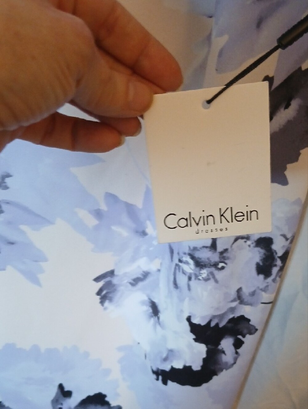 NWT Calvin Klein Lilac and Black Floral Bell-Sleeve Sheath Dress - Picture 3 of 4